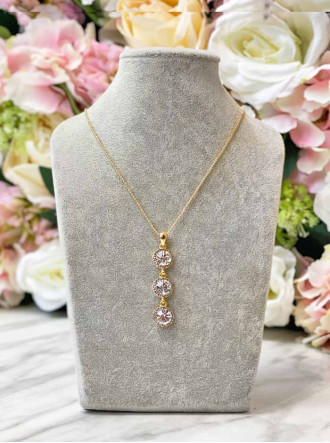 Large Daisy Crystal 3 Drop Necklace - Clear Gold